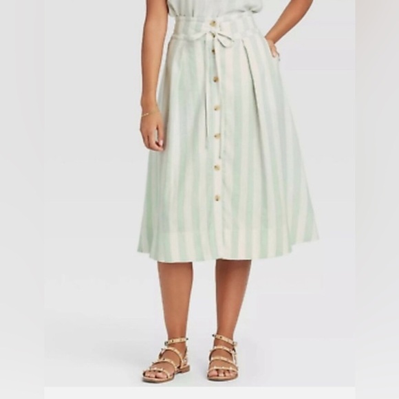 A New Day Linen Blend Mint Striped Boho Skirt XXL - Picture 1 of 8